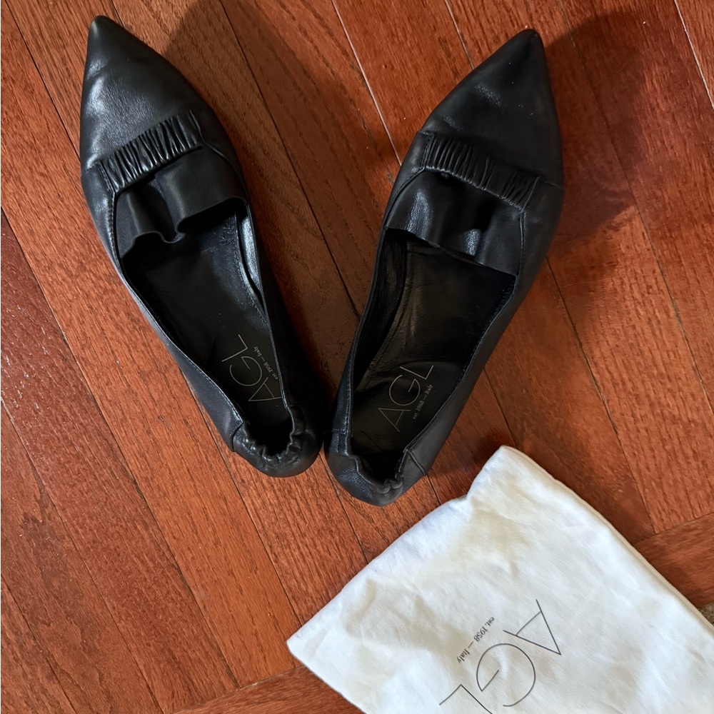 AGL Black Flats with Decorative Buckle